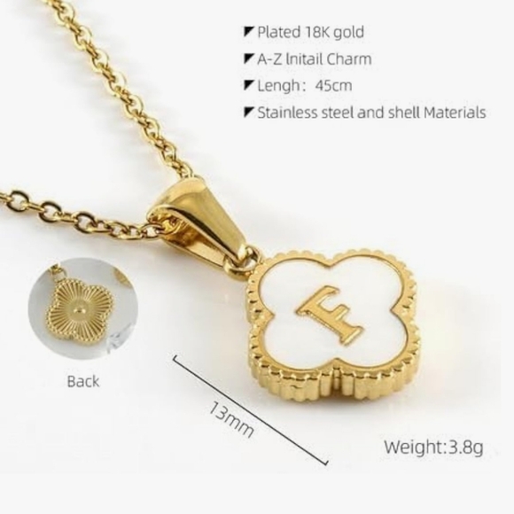 18k Stainless Steel Clover Initial Pendant w/necklace🤍🌟 - Picture 3 of 3